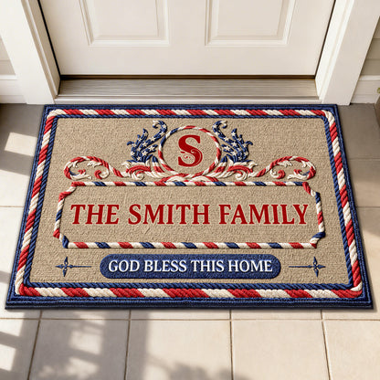 Personalized God Bless This Home 2 Doormat Independence Day Front Door Welcome Mat - Printvoro