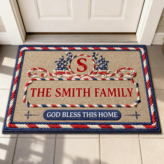 Personalized God Bless This Home 2 Doormat Independence Day Front Door Welcome Mat - Printvoro