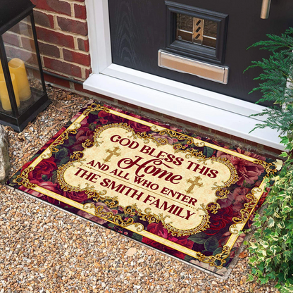 Personalized God Bless This Home And All Who Enter Doormat Independence Day 2026 Welcome Mat - Printvoro