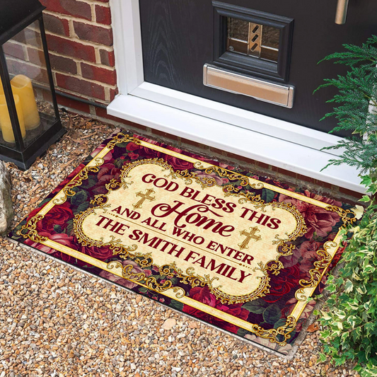 Personalized God Bless This Home And All Who Enter Doormat Independence Day 2026 Welcome Mat - Printvoro