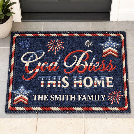 Personalized God Bless This Home Doormat In God We Trust Outdoor Welcome Mat Gifts For 4Th Of July - Printvoro