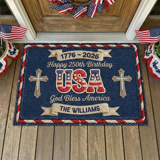 Personalized USA 250th Birthday Doormat In God We Trust Welcome Mat Gifts For Independence Day - Printvoro