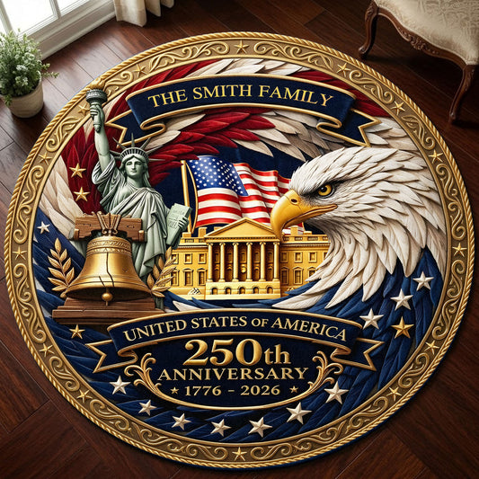 Personalized Eagle USA 250Th Anniversary Quilt Round Mat 4Th Of July Home Decor Patriotic Gifts - Printvoro