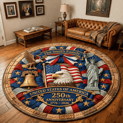 Personalized USA 250Th Anniversary Quilted Round Mat 4Th Of July Decorations Gifts For Independence Day - Printvoro