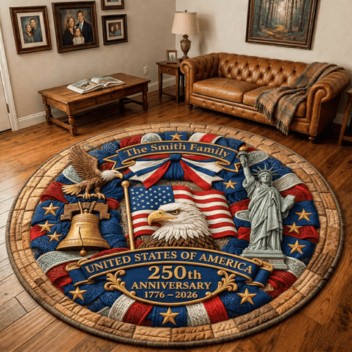 Personalized USA 250Th Anniversary Quilted Round Mat 4Th Of July Decorations Gifts For Independence Day - Printvoro