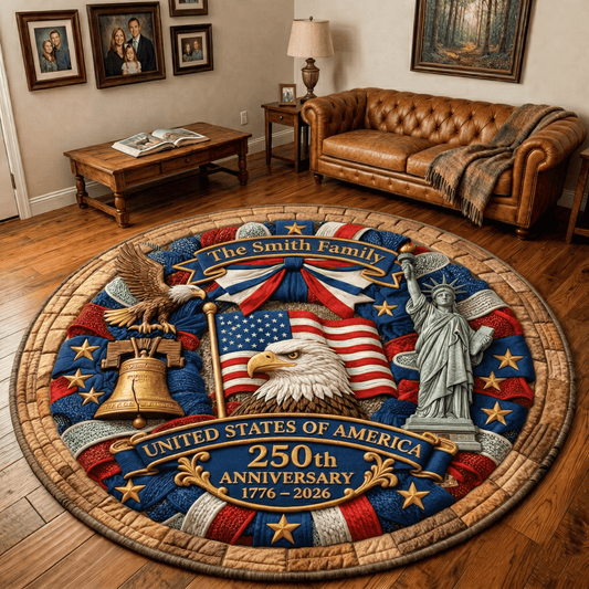 Personalized USA 250Th Anniversary Quilted Round Mat 4Th Of July Decorations Gifts For Independence Day - Printvoro