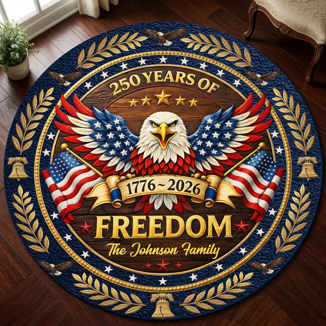 Personalized USA 250 Years Of Freedom Quilt Round Mat Fourth Of July Decorations Gifts Idea - Printvoro