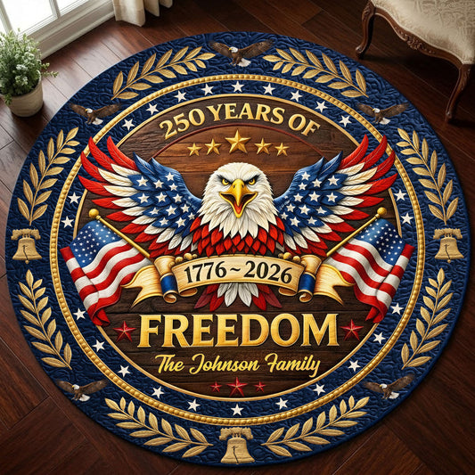 Personalized USA 250 Years Of Freedom Quilt Round Mat Fourth Of July Decorations Gifts Idea - Printvoro