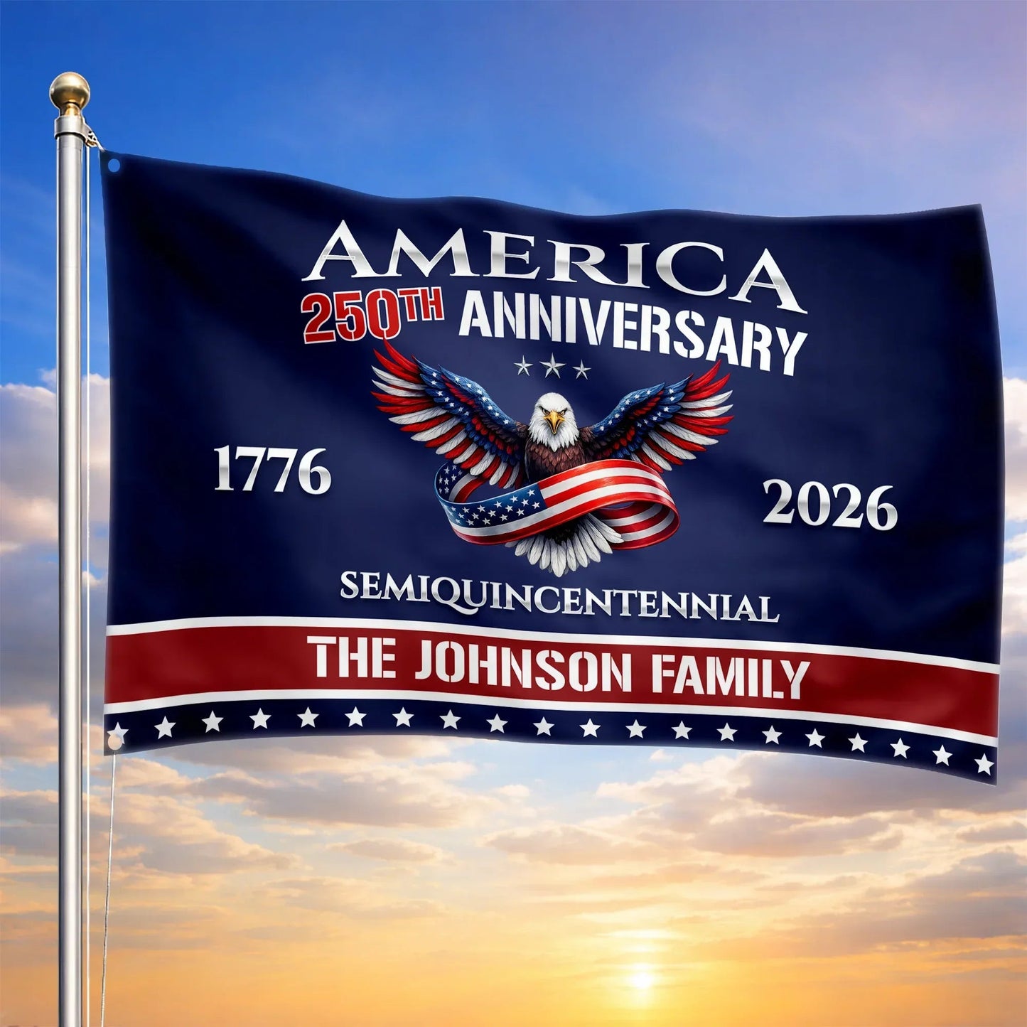 Custom America 250th Anniversary House Flag Semiquincentennial Merch Patriotic Outdoor Decor - Printvoro