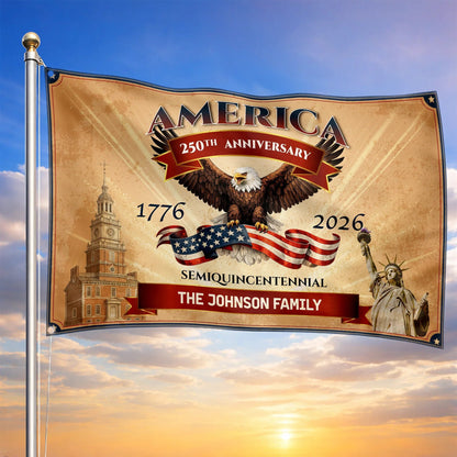 Custom Name America 250th Anniversary Flag Semiquincentennial 1776 2026 Merch Patriotic Decor - Printvoro