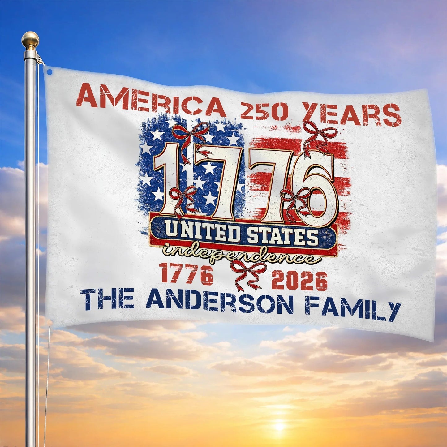 Custom Family Name America 250 Years Flag United States Independence Merch Patriotic Decor - Printvoro