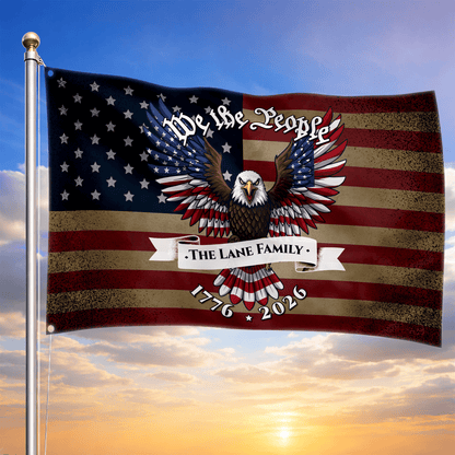 Custom Name America 250th Anniversary Flag We The People 1776 2026 Merch Patriotic Outdoor Decor - Printvoro