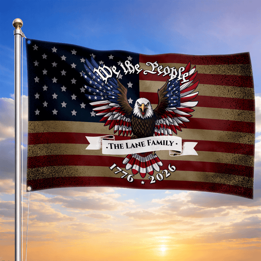 Custom Name America 250th Anniversary Flag We The People 1776 2026 Merch Patriotic Outdoor Decor - Printvoro