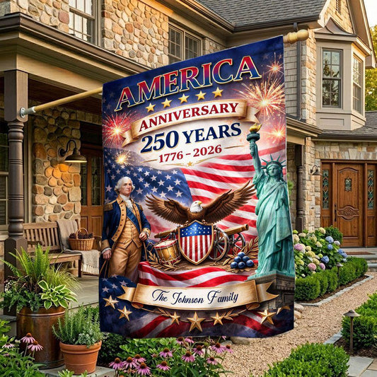 Custom 250 Years Of Freedom Flag America Anniversary Merch Patriotic Outdoor Decor - Printvoro