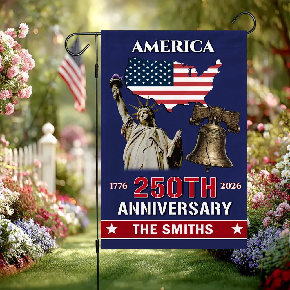 Custom 250th Anniversary Family Name Flag America Anniversary Merch Patriotic Outdoor Decor - Printvoro