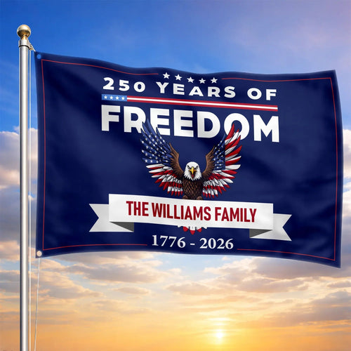 Personalized 250 Years Of Freedom 1776 2026 Flag American 250th Birthday Merch Patriotic Decor - Printvoro