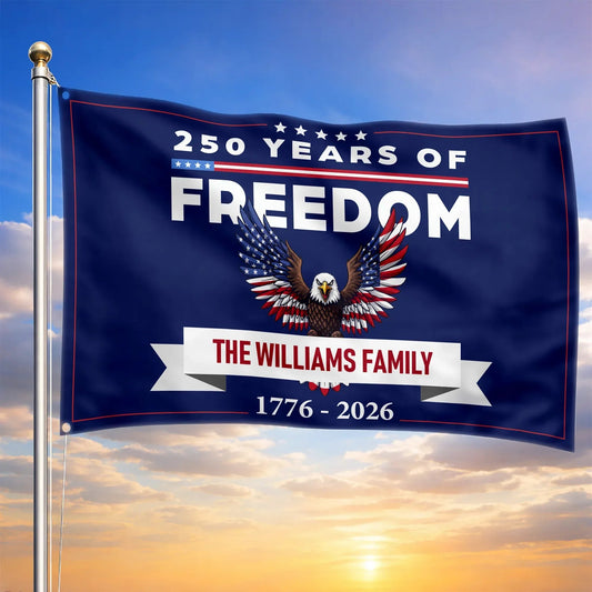 Personalized 250 Years Of Freedom 1776 2026 Flag American 250th Birthday Merch Patriotic Decor - Printvoro