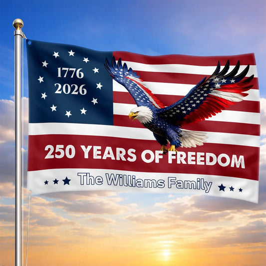 Personalized 250 Years Of Freedom Flag 4Th Of July Merch Patriotic Decor - Printvoro