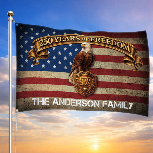Personalized 250 Years Of Freedom Flag Eagle Shield House Flag Merch Patriotic Outdoor Decor - Printvoro