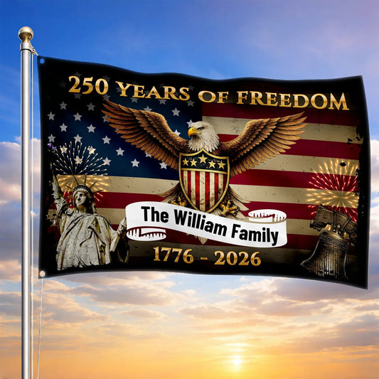 Personalized 250 Years Of Freedom Flag Independence Day Merch Patriotic Outdoor Decor - Printvoro