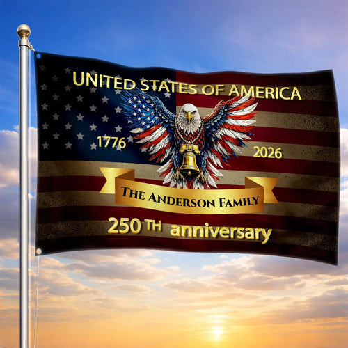 Personalized 250th Anniversary Eagle House Flag Independence Day Merch Patriotic Decor - Printvoro