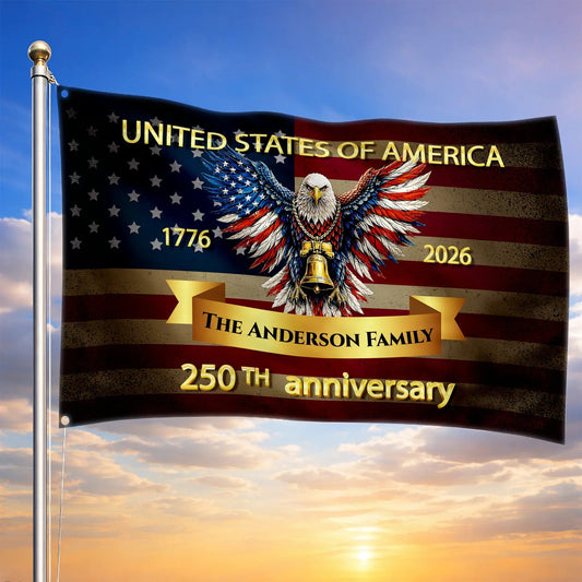 Personalized 250th Anniversary Eagle House Flag Independence Day Merch Patriotic Decor - Printvoro
