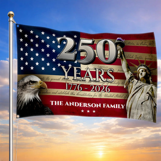 Personalized America 250 Years Eagle Liberty House Flag Independence Day Merch Patriotic Decor - Printvoro