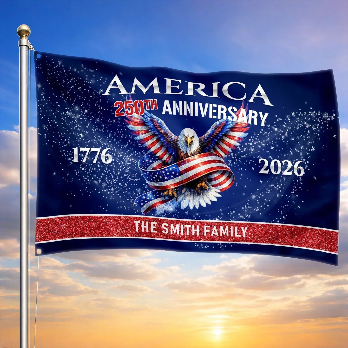 Personalized America 250th Anniversary Eagle House Flag Semiquincentennial 1776 2026 Decor - Printvoro
