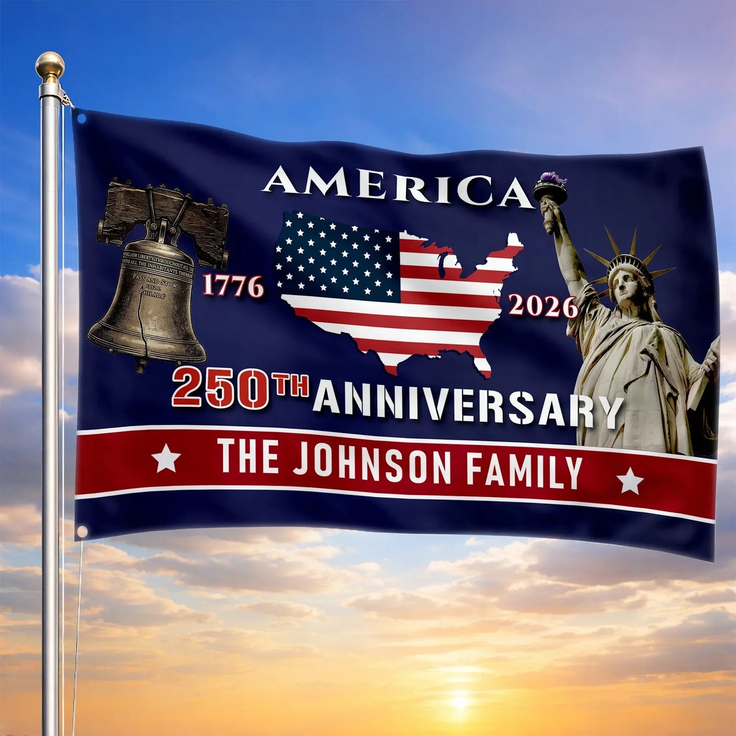 Personalized America 250th Anniversary House Flag Independence Day Merch Patriotic Decor - Printvoro