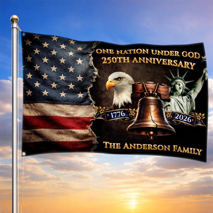 Personalized One Nation Under God Flag 250 Years Of Freedom 1776 2026 Flag Patriotic Decor - Printvoro