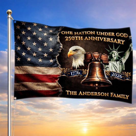Personalized One Nation Under God Flag 250 Years Of Freedom 1776 2026 Flag Patriotic Decor - Printvoro