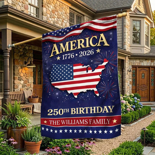 Personalized America 250th Birthday Garden Flag USA 1776 2026 Merch Independence Day Decor - Printvoro