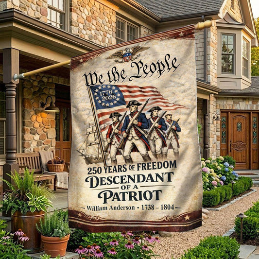 Personalized 250 Years Of Freedom Flag Descendant Of A Patriot Merch Independence Day Decor - Printvoro