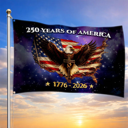 250 Years of American Eagle Cross House Flag 4Th Of July Merch Gift For Patriots - Printvoro
