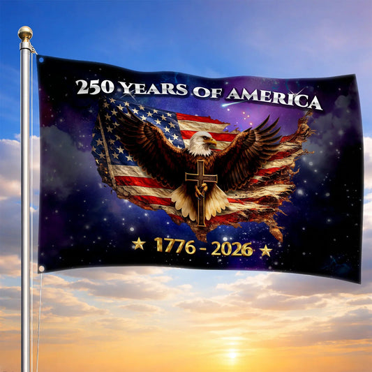 250 Years of American Eagle Cross House Flag 4Th Of July Merch Gift For Patriots - Printvoro