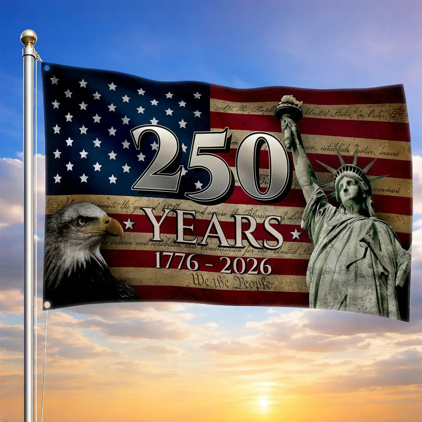 America 250 Years Anniversary Flag We The People 1776 2026 Flag Patriotic Gift - Printvoro