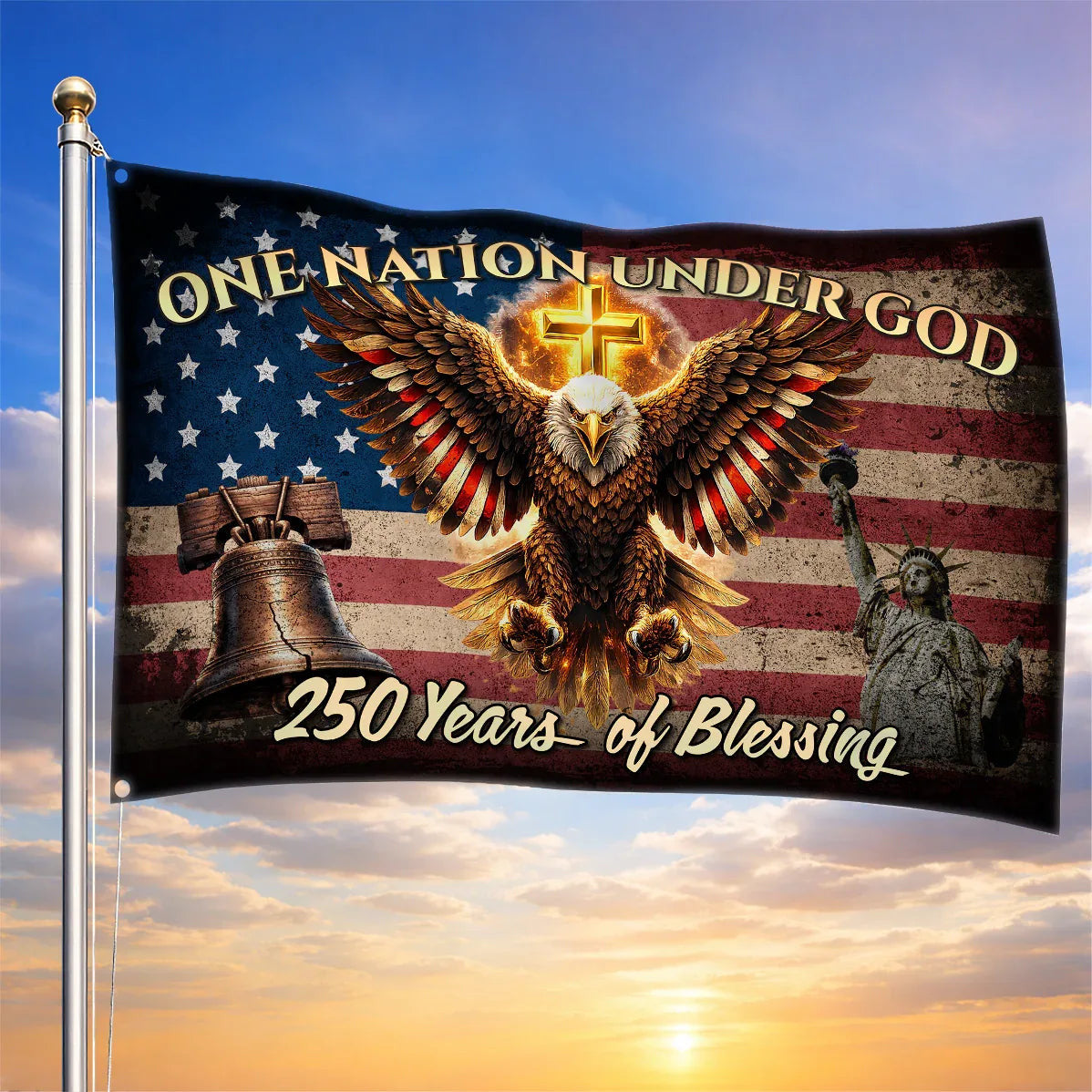 One Nation Under God Christian Flag 250 Years Of Blessing 1776 2026 Flag Gifts For Father - Printvoro
