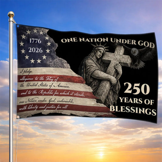 One Nation Under God Christian Flag 250 Years Of Blessing Merch Independence Day Decor - Printvoro