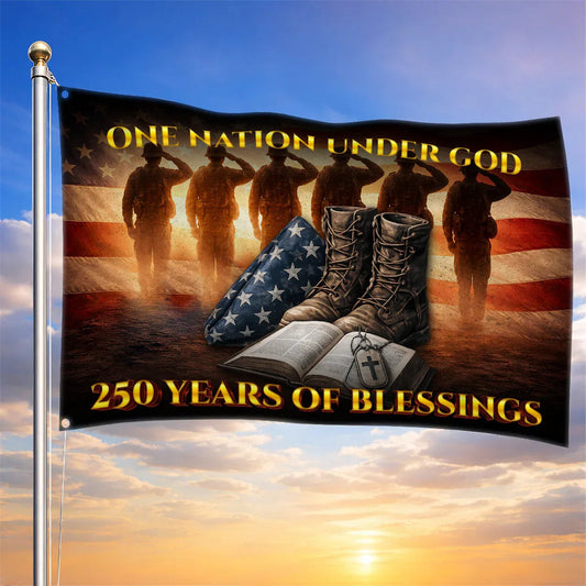 One Nation Under God Flag Veteran 250 Years Of Blessing Flag Memorial Day Merch Patriotic Decor - Printvoro