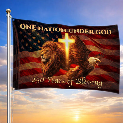 One Nation Under God Lion Eagle Christian America 250 Flag Merch Independence Day Decor - Printvoro