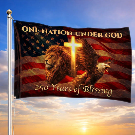 One Nation Under God Lion Eagle Christian America 250 Flag Merch Independence Day Decor - Printvoro