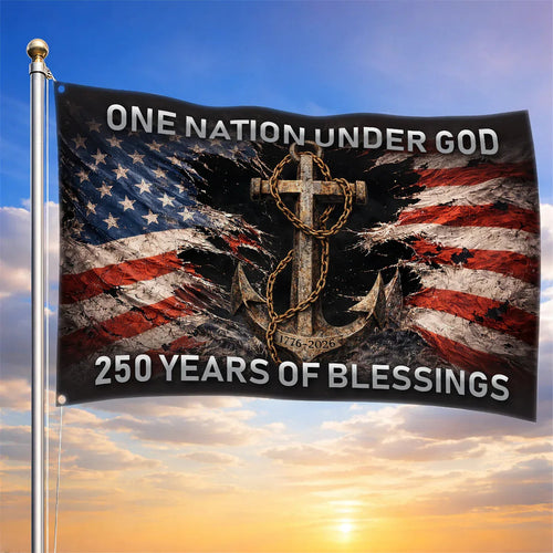 One Nation Under God Steadfast Anchor 250 Years House Flag Memorial Day Merch Patriotic Decor - Printvoro