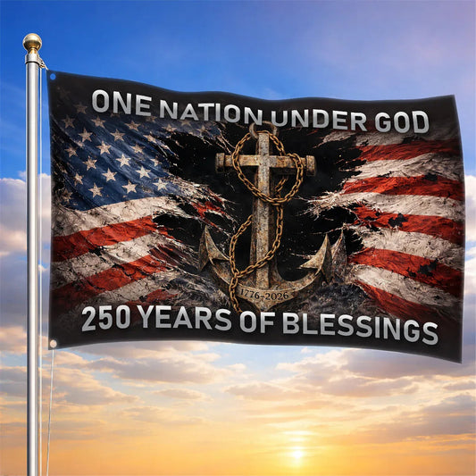 One Nation Under God Steadfast Anchor 250 Years House Flag Memorial Day Merch Patriotic Decor - Printvoro
