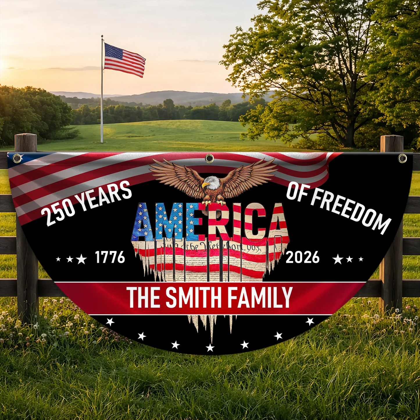Custom 250 Years Of Freedom Fan Flag America 1776 2026 Merch Patriotic Outdoor Decor - Printvoro