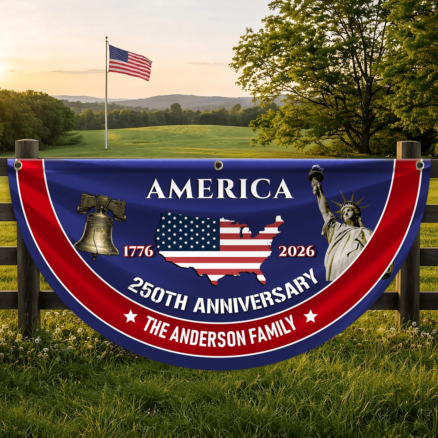 Custom 250th Anniversary Fan Flag America Anniversary Merch Patriotic Outdoor Decor - Printvoro