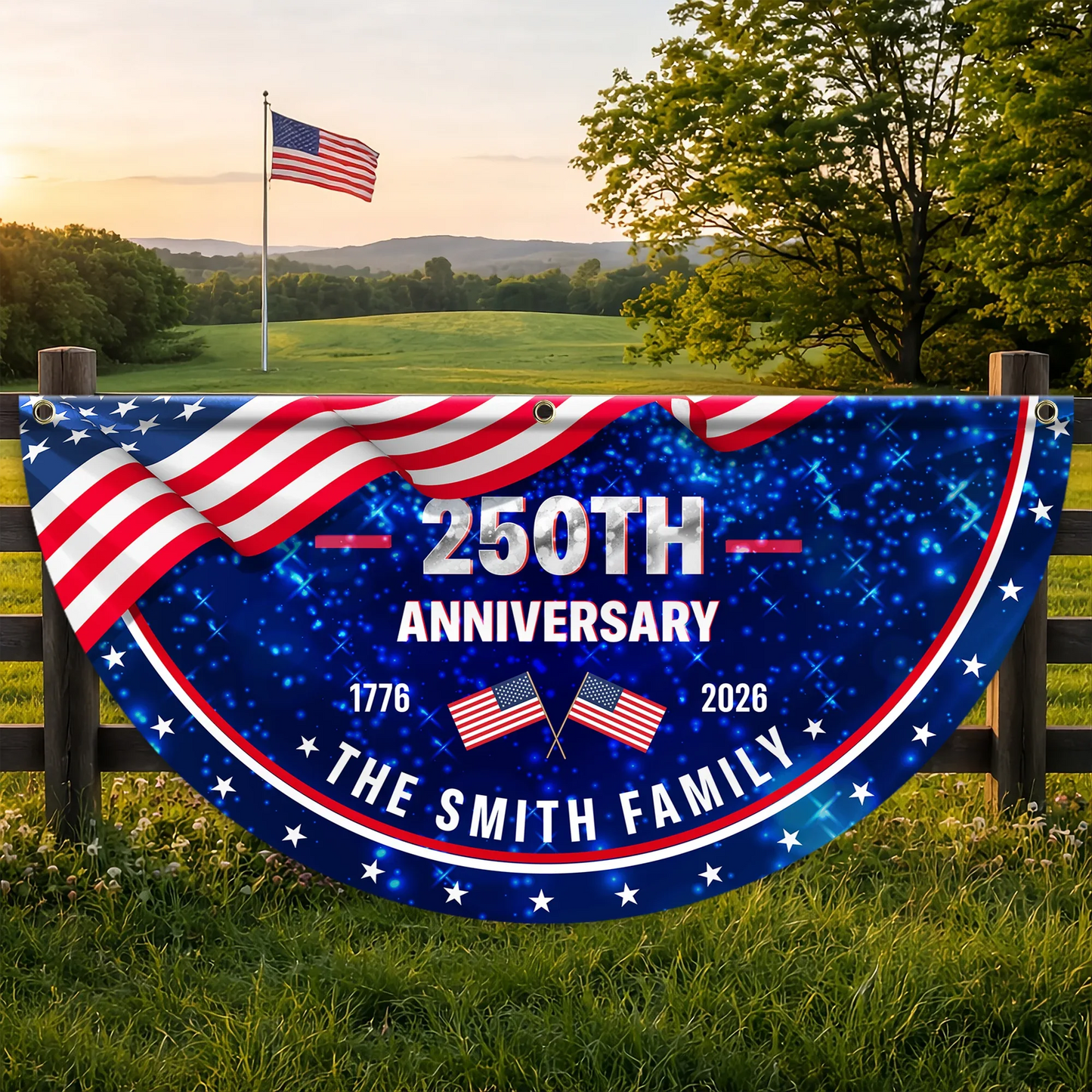Personalized 250th Birthday Fan Flag America 1776 2026 Merch Independence Day Decor - Printvoro