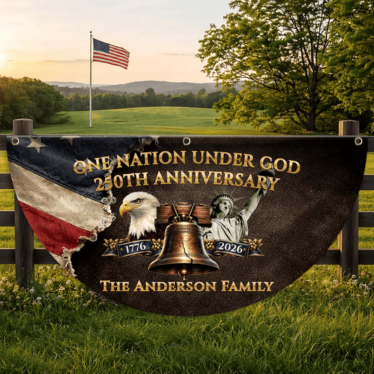 Personalized One Nation Under God Fan Flag 250th Anniversary Merch Patriotic Decor - Printvoro