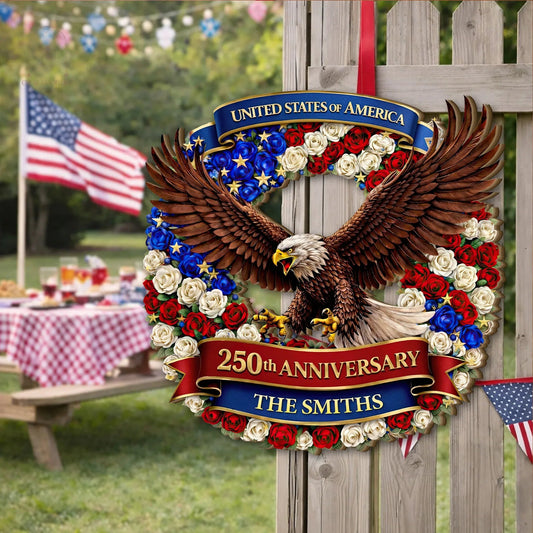 Personalized Floral Eagle Wreath Wooden Sign United States Of America Merch Patriotic Decor - Printvoro