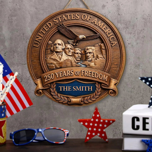 Personalized Mount Rushmore Wooden Sign United States Of America Merch Outdoor Decor - Printvoro