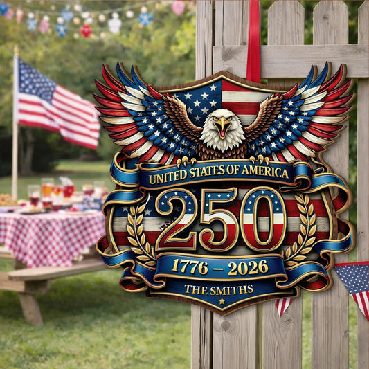 Personalized Patriotic Eagle Shield Wooden Sign America 250Th Anniversary Merch Gift For Mother - Printvoro